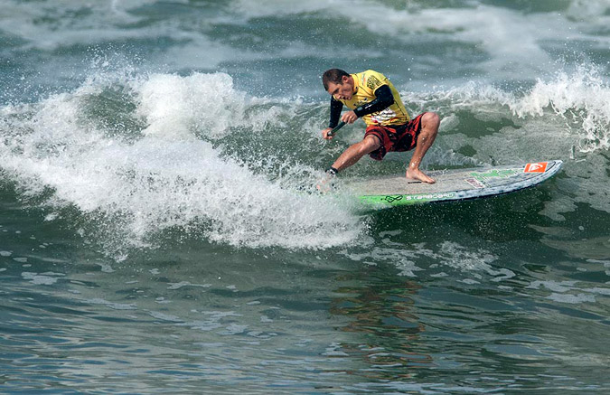 Today’s SUP Surfing standout, Justin Holland (AUS), earned the highest total heat score of the event with a 16.73, plus the highest single wave score of 9.50. Credit:ISA/ Rommel Gonzales