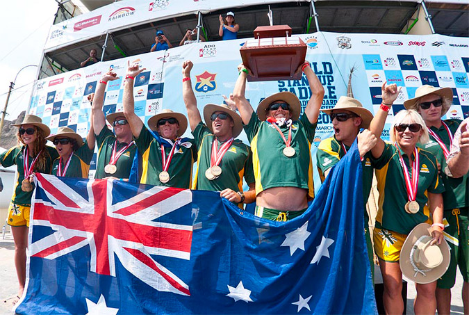 Team Australia dominated at the 2013 ISA SUP and Paddleboard Championship winning the overall Team Gold Medal at Club Waikiki-Peru Trophy for the second year in a row. Photo: ISA/Gonzales