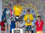 Medalists Men's Paddleboard Long Distance Race. Credit: ISA/Michael Tweddle