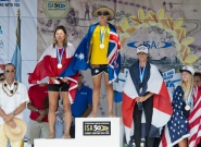 Women's Medalists Paddleboard Long Distance Race. Credit: ISA/Michael Tweddle