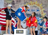 Women's Medalists Paddleboard Technical Race. Credit: ISA/Michael Tweddle