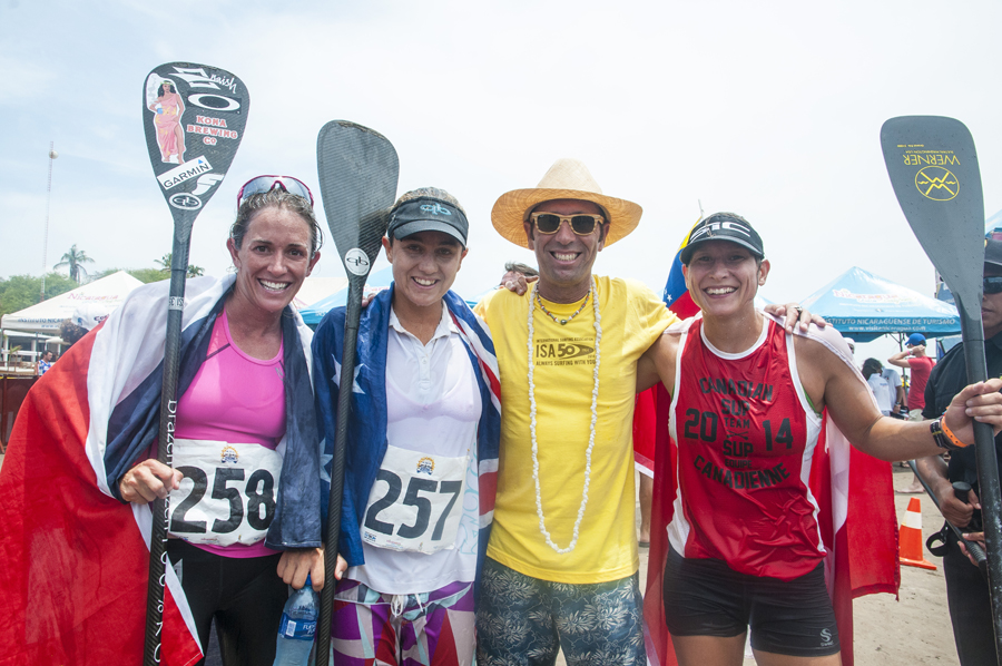 ISA President Fernando Aguerre with the Paddleboard Medalists. Photo: ISA/Rommel Gonzales