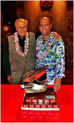 ISA Founder Eduardo Arena with current ISA President Fernando Aguerre and the Eduardo Arena Perpetual Trophy