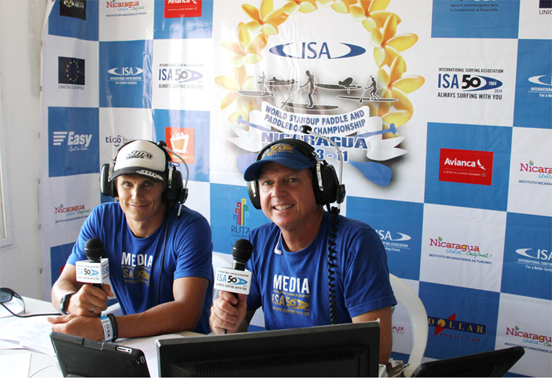 Webcast announcers ISA World Champion, Jamie Mitchell and host, Beau Hodge. Photo: ISA/Jose Duarte